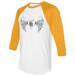 White/Gold San Diego Padres Tiny Turnip Women's Angel Wings 3/4-Sleeve Raglan T-Shirt