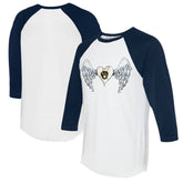 White/Navy Milwaukee Brewers Tiny Turnip Women's Angel Wings 3/4-Sleeve Raglan T-Shirt