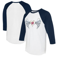 White/Navy Washington Nationals Tiny Turnip Women's Angel Wings 3/4-Sleeve Raglan T-Shirt