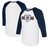 White/Navy Detroit Tigers Tiny Turnip Women's Base Stripe 3/4-Sleeve Raglan T-Shirt