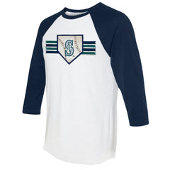 White/Navy Seattle Mariners Tiny Turnip Women's Base Stripe 3/4-Sleeve Raglan T-Shirt