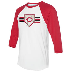 White/Red Cincinnati Reds Tiny Turnip Women's Base Stripe 3/4-Sleeve Raglan T-Shirt