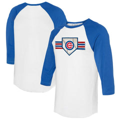 White/Royal Chicago Cubs Tiny Turnip Women's Base Stripe 3/4-Sleeve Raglan T-Shirt