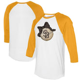 White/Gold San Diego Padres Tiny Turnip Women's Baseball Bow 3/4-Sleeve Raglan T-Shirt