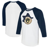 White/Navy Milwaukee Brewers Tiny Turnip Women's Baseball Bow 3/4-Sleeve Raglan T-Shirt