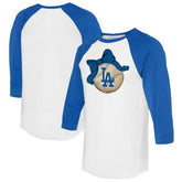 White/Royal Los Angeles Dodgers Tiny Turnip Women's Baseball Bow 3/4-Sleeve Raglan T-Shirt
