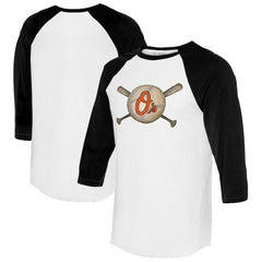 White/Black Baltimore Orioles Tiny Turnip Women's Baseball Cross Bats 3/4-Sleeve Raglan T-Shirt