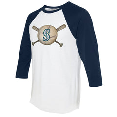 White/Navy Seattle Mariners Tiny Turnip Women's Baseball Cross Bats 3/4-Sleeve Raglan T-Shirt