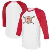 White/Red Philadelphia Phillies Tiny Turnip Women's Baseball Cross Bats 3/4-Sleeve Raglan T-Shirt
