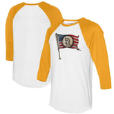 White/Gold San Diego Padres Tiny Turnip Women's Baseball Flag 3/4-Sleeve Raglan T-Shirt