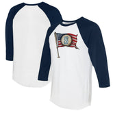 White/Navy Seattle Mariners Tiny Turnip Women's Baseball Flag 3/4-Sleeve Raglan T-Shirt