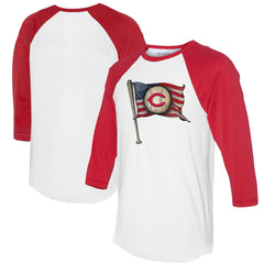 White/Red Cincinnati Reds Tiny Turnip Women's Baseball Flag 3/4-Sleeve Raglan T-Shirt