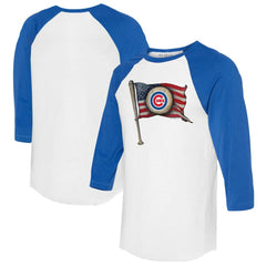 White/Royal Chicago Cubs Tiny Turnip Women's Baseball Flag 3/4-Sleeve Raglan T-Shirt