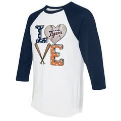 White/Navy Detroit Tigers Tiny Turnip Women's Baseball Love Raglan 3/4-Sleeve T-Shirt