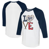White/Navy Minnesota Twins Tiny Turnip Women's Baseball Love Raglan 3/4-Sleeve T-Shirt