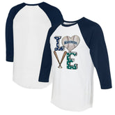 White/Navy Seattle Mariners Tiny Turnip Women's Baseball Love Raglan 3/4-Sleeve T-Shirt