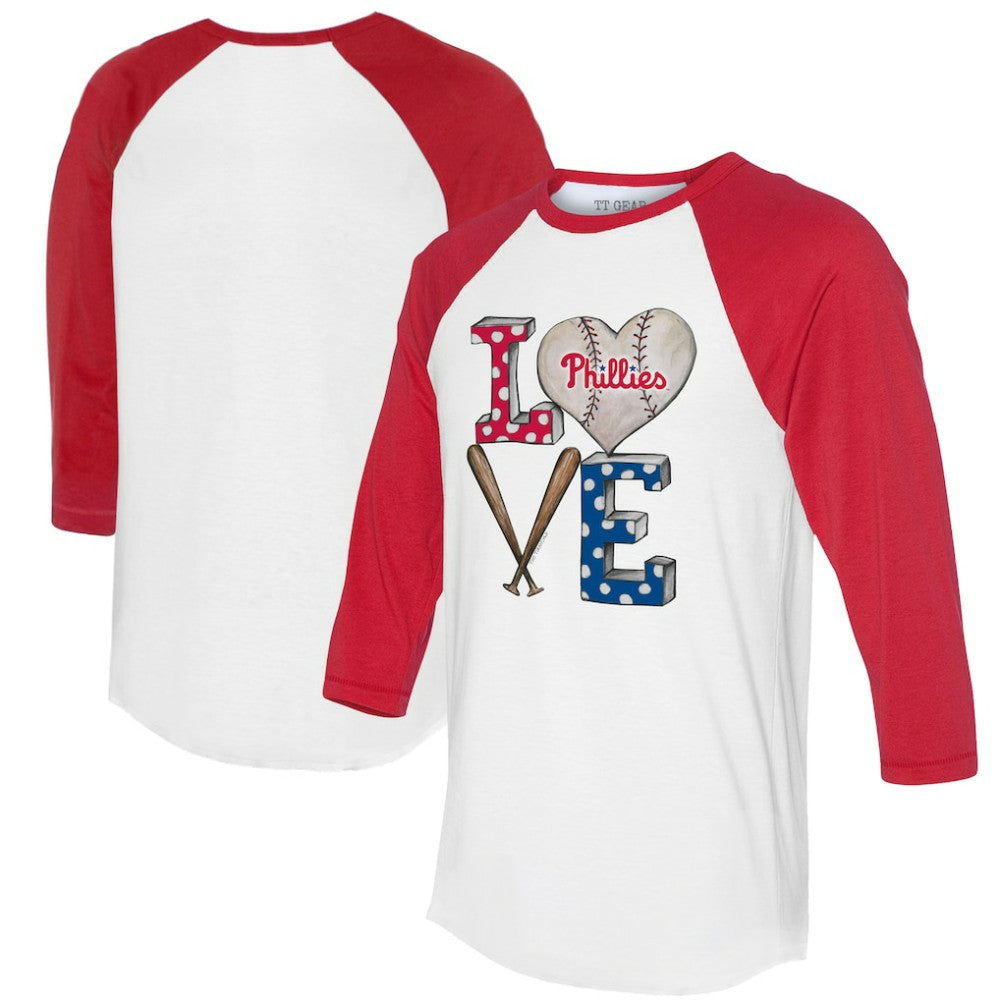 White/Red Philadelphia Phillies Tiny Turnip Women's Baseball Love Raglan 3/4-Sleeve T-Shirt