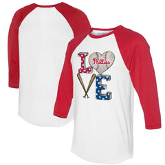 White/Red Philadelphia Phillies Tiny Turnip Women's Baseball Love Raglan 3/4-Sleeve T-Shirt