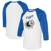 White/Royal Los Angeles Dodgers Tiny Turnip Women's Baseball Tear 3/4-Sleeve Raglan T-Shirt