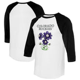 White/Black Colorado Rockies Tiny Turnip Women's Blooming Baseballs 3/4-Sleeve Raglan T-Shirt