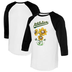 White/Black Athletics Tiny Turnip Women's Blooming Baseballs 3/4-Sleeve Raglan T-Shirt