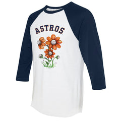 White/Navy Houston Astros Tiny Turnip Women's Blooming Baseballs 3/4-Sleeve Raglan T-Shirt