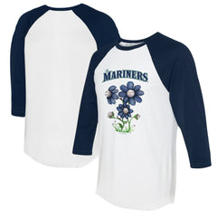 White/Navy Seattle Mariners Tiny Turnip Women's Blooming Baseballs 3/4-Sleeve Raglan T-Shirt