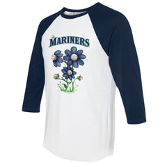 White/Navy Seattle Mariners Tiny Turnip Women's Blooming Baseballs 3/4-Sleeve Raglan T-Shirt