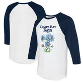 White/Navy Tampa Bay Rays Tiny Turnip Women's Blooming Baseballs 3/4-Sleeve Raglan T-Shirt