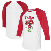 White/Red Philadelphia Phillies Tiny Turnip Women's Blooming Baseballs 3/4-Sleeve Raglan T-Shirt