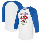 White/Royal Texas Rangers Tiny Turnip Women's Blooming Baseballs 3/4-Sleeve Raglan T-Shirt