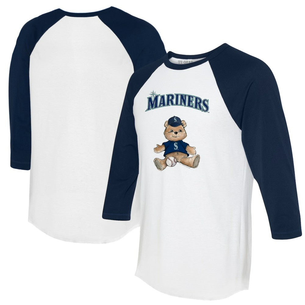 White/Navy Seattle Mariners Tiny Turnip Women's Teddy Boy 3/4-Sleeve Raglan T-Shirt