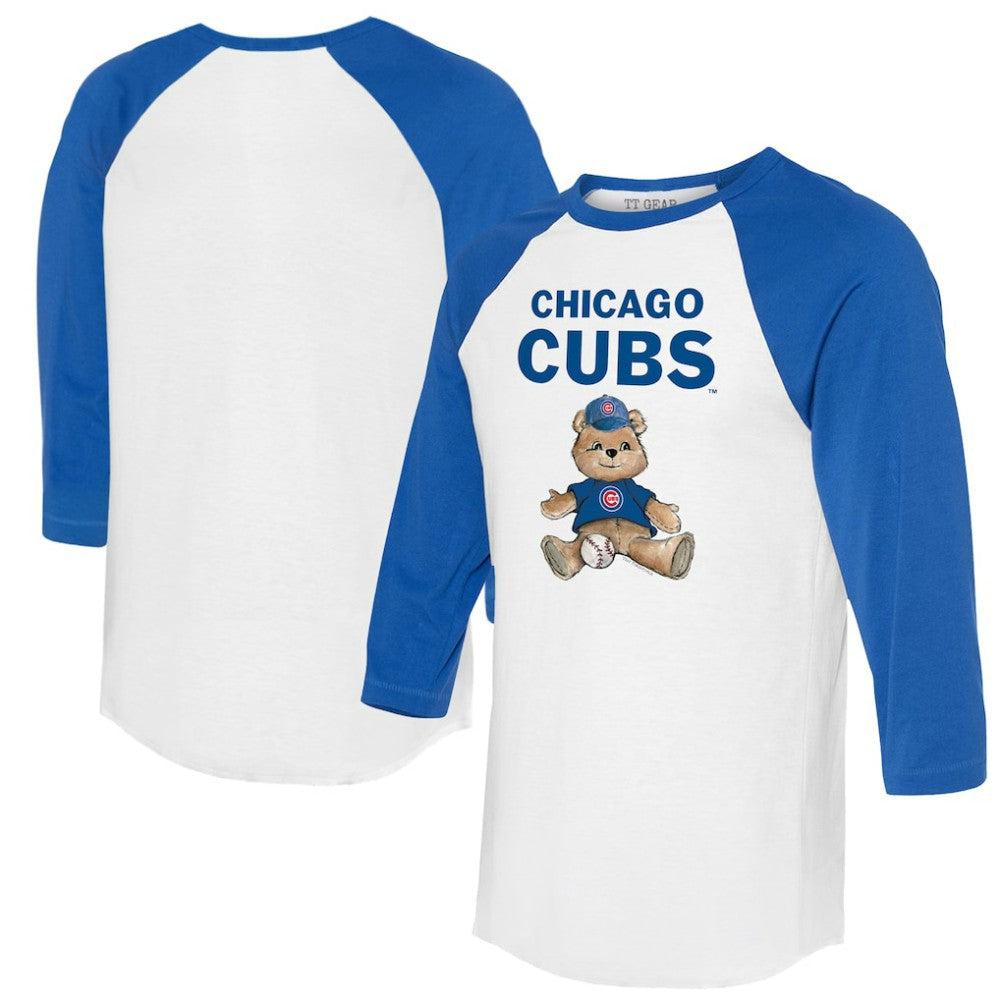 White/Royal Chicago Cubs Tiny Turnip Women's Teddy Boy 3/4-Sleeve Raglan T-Shirt