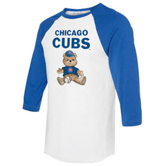 White/Royal Chicago Cubs Tiny Turnip Women's Teddy Boy 3/4-Sleeve Raglan T-Shirt