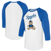 White/Royal Kansas City Royals Tiny Turnip Women's Teddy Boy 3/4-Sleeve Raglan T-Shirt