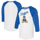 White/Royal Los Angeles Dodgers Tiny Turnip Women's Teddy Boy 3/4-Sleeve Raglan T-Shirt