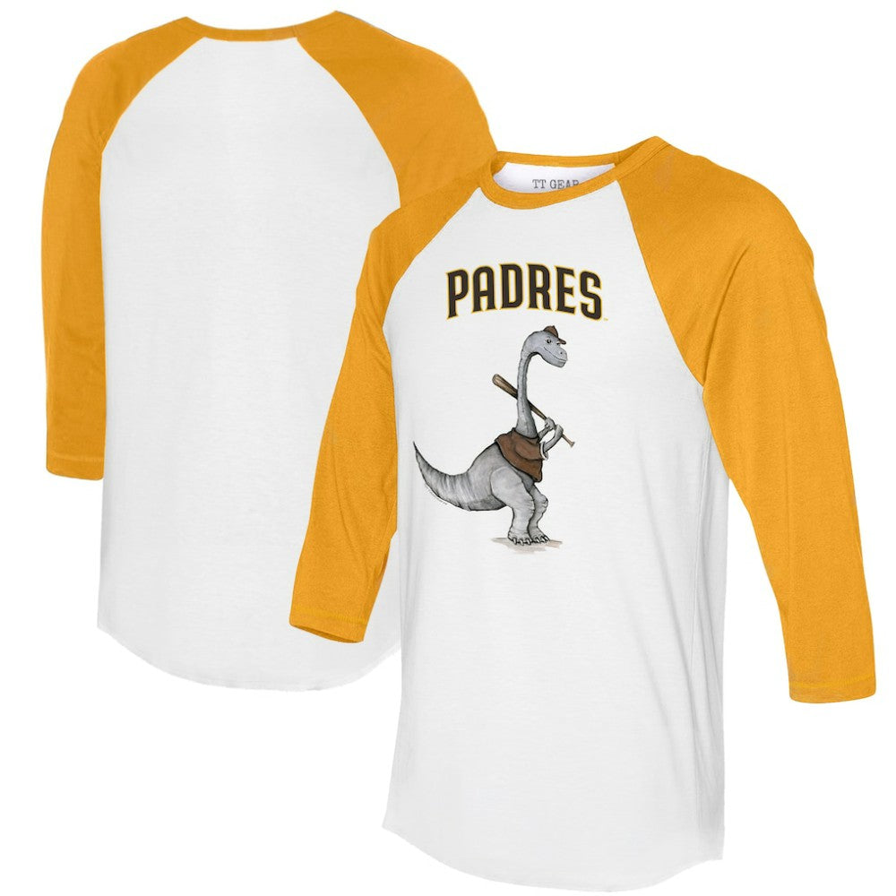 White/Gold San Diego Padres Tiny Turnip Women's Bronto 3/4-Sleeve Raglan T-Shirt