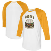 White/Gold San Diego Padres Tiny Turnip Women's Burger 3/4-Sleeve Raglan T-Shirt