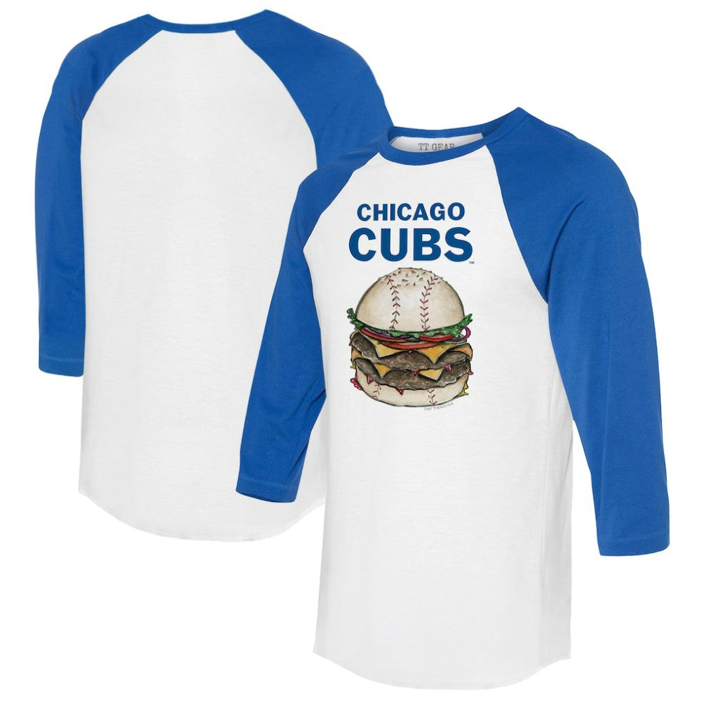 White/Royal Chicago Cubs Tiny Turnip Women's Burger 3/4-Sleeve Raglan T-Shirt