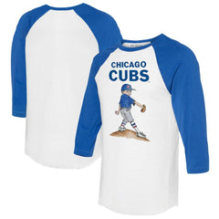 White/Royal Chicago Cubs Tiny Turnip Women's Clemente 3/4-Sleeve Raglan T-Shirt