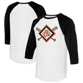 White/Black Baltimore Orioles Tiny Turnip Women's Diamond Cross Bats 3/4-Sleeve Raglan T-Shirt