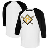 White/Black Pittsburgh Pirates Tiny Turnip Women's Diamond Cross Bats 3/4-Sleeve Raglan T-Shirt