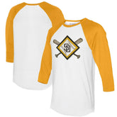 White/Gold San Diego Padres Tiny Turnip Women's Diamond Cross Bats 3/4-Sleeve Raglan T-Shirt