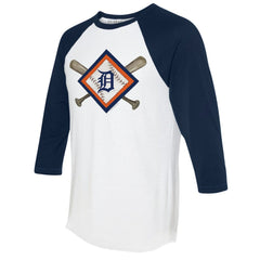 White/Navy Detroit Tigers Tiny Turnip Women's Diamond Cross Bats 3/4-Sleeve Raglan T-Shirt