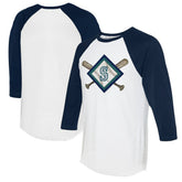 White/Navy Seattle Mariners Tiny Turnip Women's Diamond Cross Bats 3/4-Sleeve Raglan T-Shirt