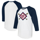 White/Navy Washington Nationals Tiny Turnip Women's Diamond Cross Bats 3/4-Sleeve Raglan T-Shirt