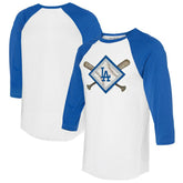 White/Royal Los Angeles Dodgers Tiny Turnip Women's Diamond Cross Bats 3/4-Sleeve Raglan T-Shirt