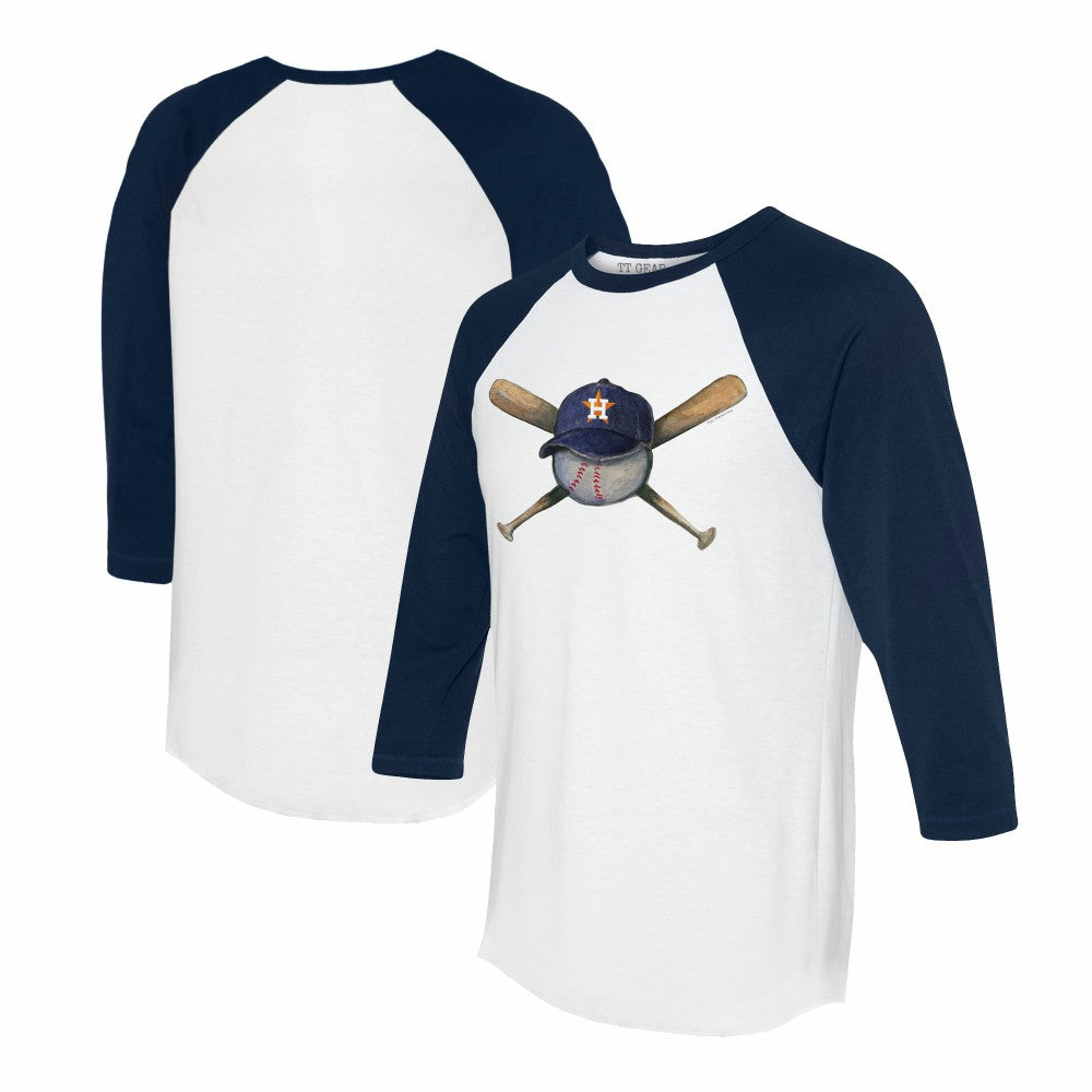 White/Navy Houston Astros Tiny Turnip Women's Hat Crossbats 3/4-Sleeve Raglan T-Shirt
