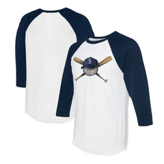 White/Navy Seattle Mariners Tiny Turnip Women's Hat Crossbats 3/4-Sleeve Raglan T-Shirt
