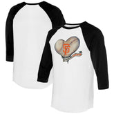 White/Black San Francisco Giants Tiny Turnip Women's Heart Banner 3/4-Sleeve Raglan T-Shirt